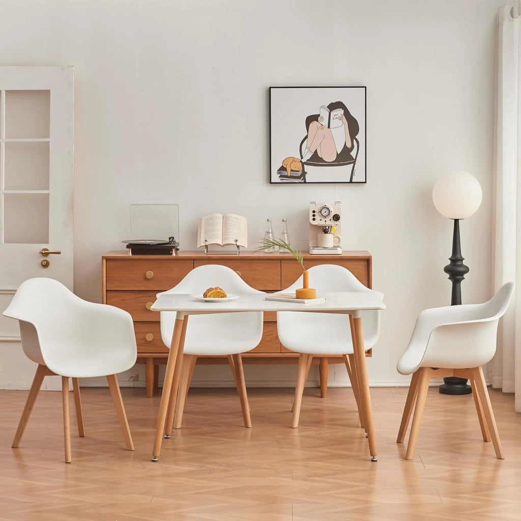 GrandCA HOME Set di 2 Sedie da Sala da Pranzo Sedie da Salotto con Schienale in PP e Bacrest, Poltrone d'accento con Gambe in Legno Massello di Faggio, Bianco