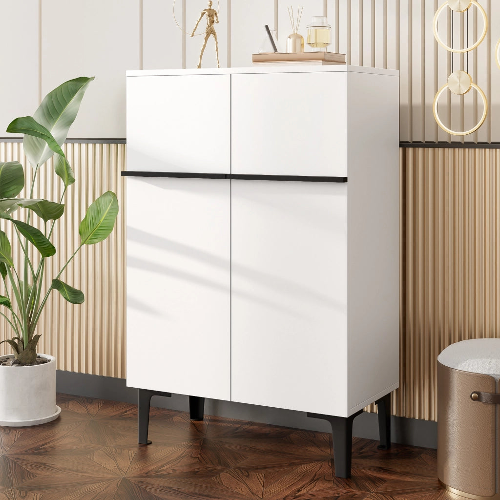 Mobile Scarpiera con 2 Ante e Ripiani Regolabili; Stile Moderno; in Pannello Truciolare; Bianco e Nero; 60??34;5??95 cm