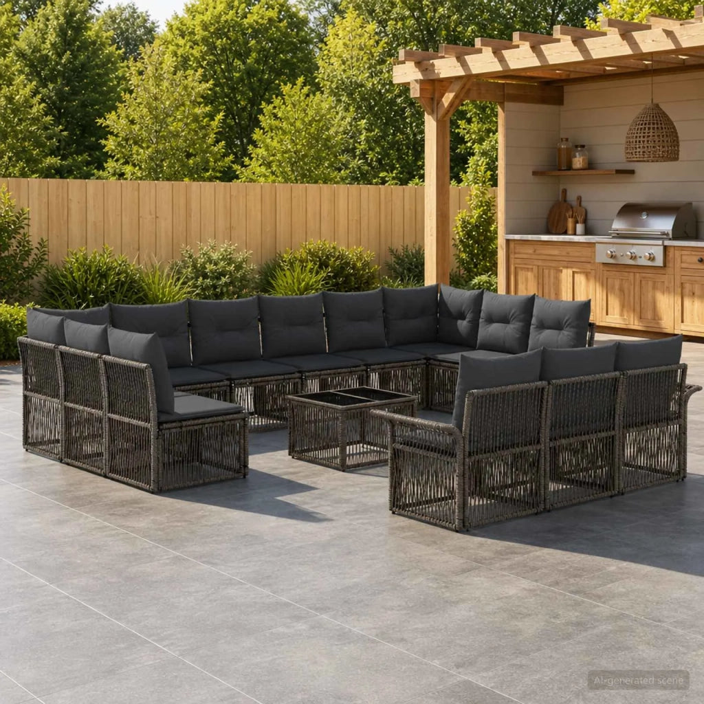 Set Divano da Giardino 14 pcs Grigio polyrattan 3434984