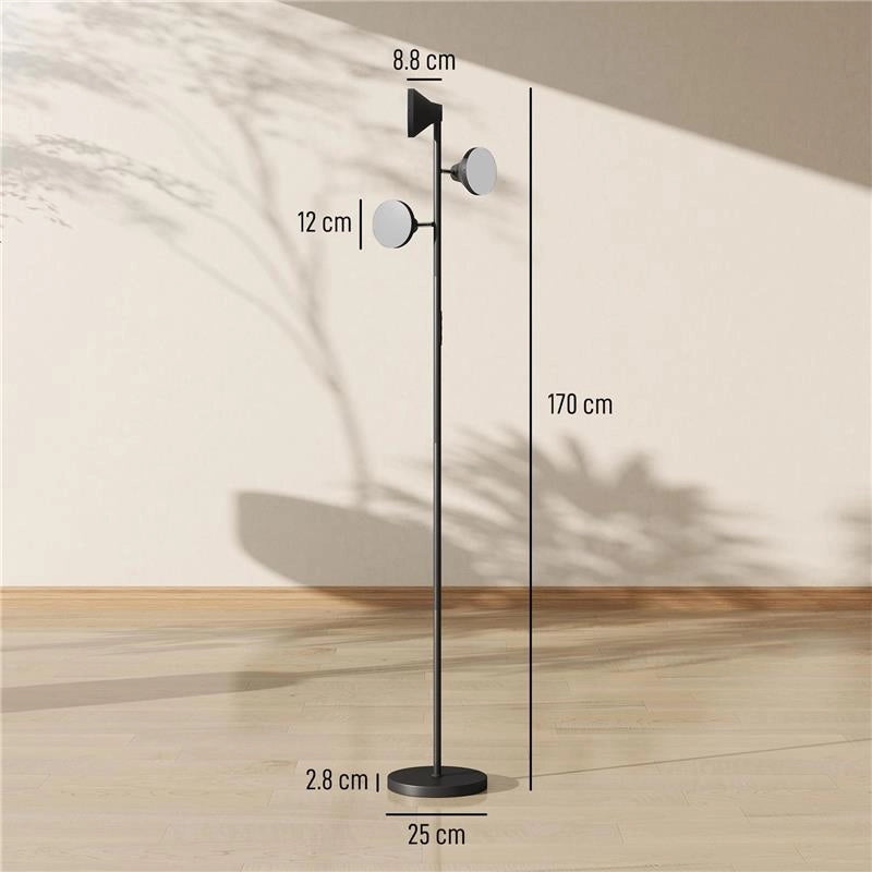 LAMPADA DA TERRA CON 3 TESTE REGOLABILI INDIPENDENTI, TELECOMANDO E TIMER, IN ACCIAIO E PLASTICA, Ï25X170 CM, NERO