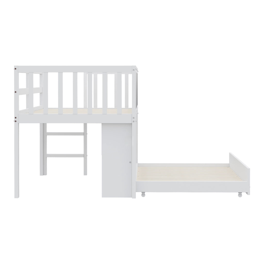 Letto estraibile per bambini 1 posto con letto estraibile, lavagna e scaffali, 90 × 200 cm, senza materasso
