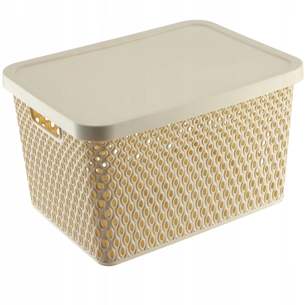 Cestino KADAX con coperchio, contenitore organizer, scatola portaoggetti da 18 litri, beige