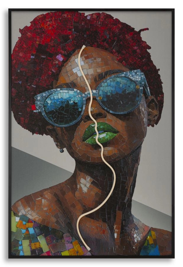 Stampa Artistica con LED e applicazione 3D su Tela Moden Afro - Quadro decorativo 60x90 cm