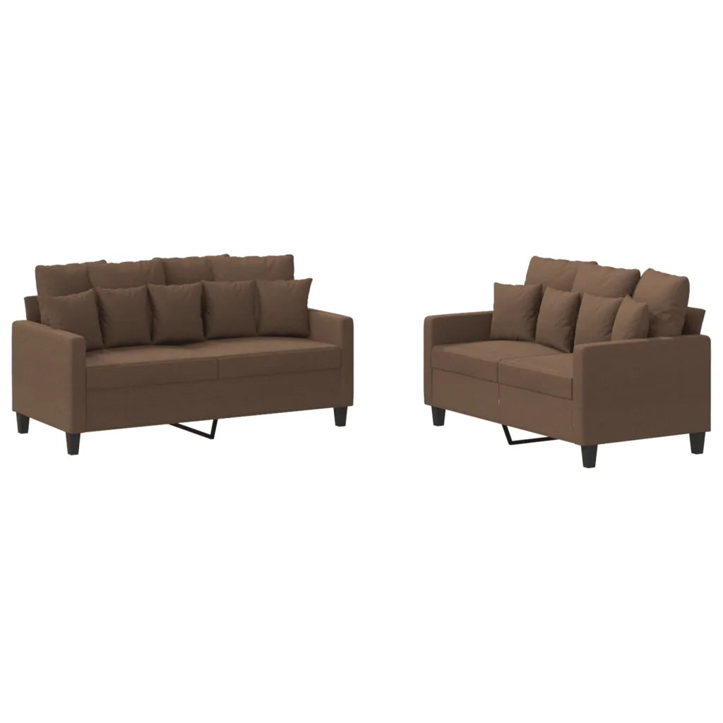 Set di Divani 2 pz con Cuscini Marrone in Tessuto 3201651