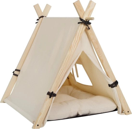 Tenda per animali - Inclusa cuscino - Adatta per cani piccoli e medi - Lavabile - Ripiegabile - 60x70x60 cm - Beige