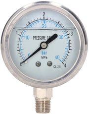 Manometro a Glicerina Riempito - Drukkompasso 0-4 MPa - Graduazione Doppia Bar/MPa - Connettori 1/4" NPT - Misurazioni Precise - Resistente ai Colpi