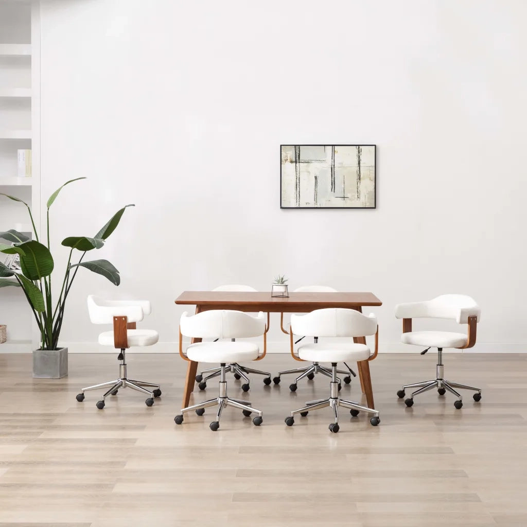 Sedie da Pranzo Girevoli 6 pz Bianche Legno Curvo e Similpelle cod mxl 15799
