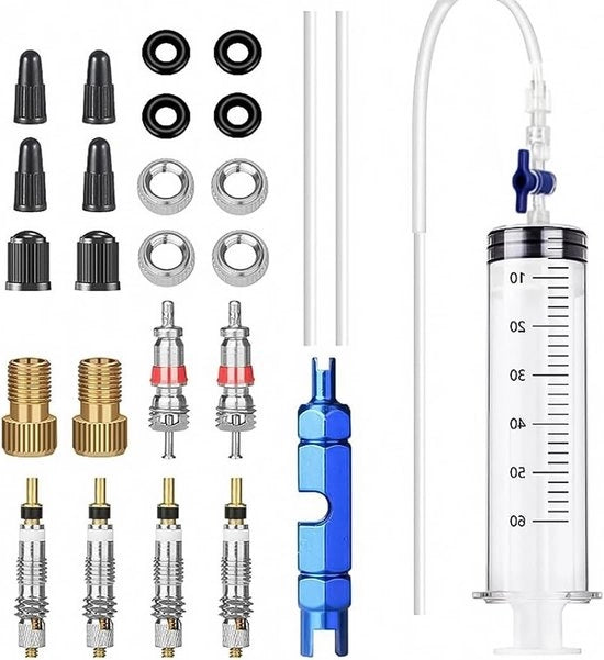 Kit di ventilazione tubeless con strumento di rimozione del nucleo del ventile e liquido di riparazione del vuoto per bicicletta 60ml - Pacchetto da 26