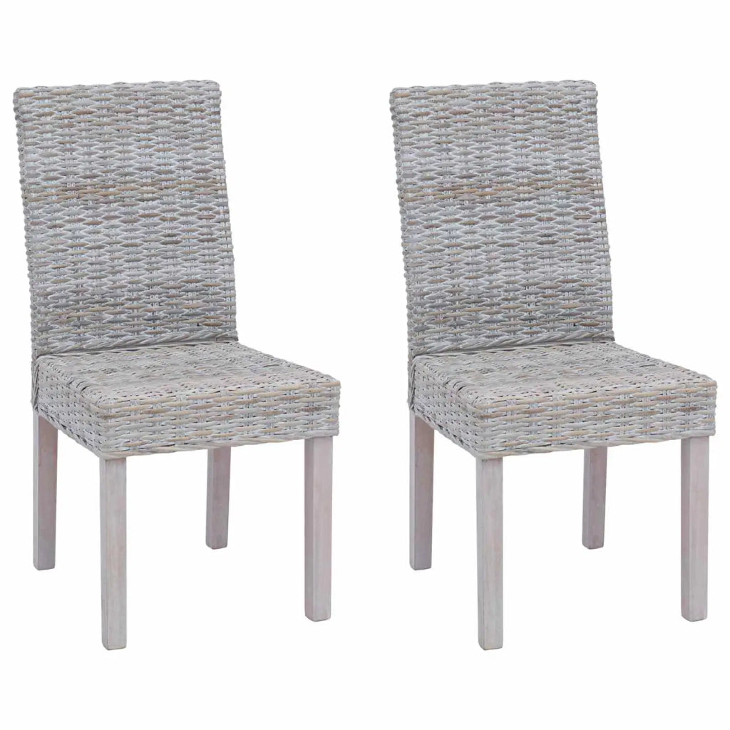 Sedia da pranzo 2 pcs Rattan Kubu e Legno Massello di Mogano