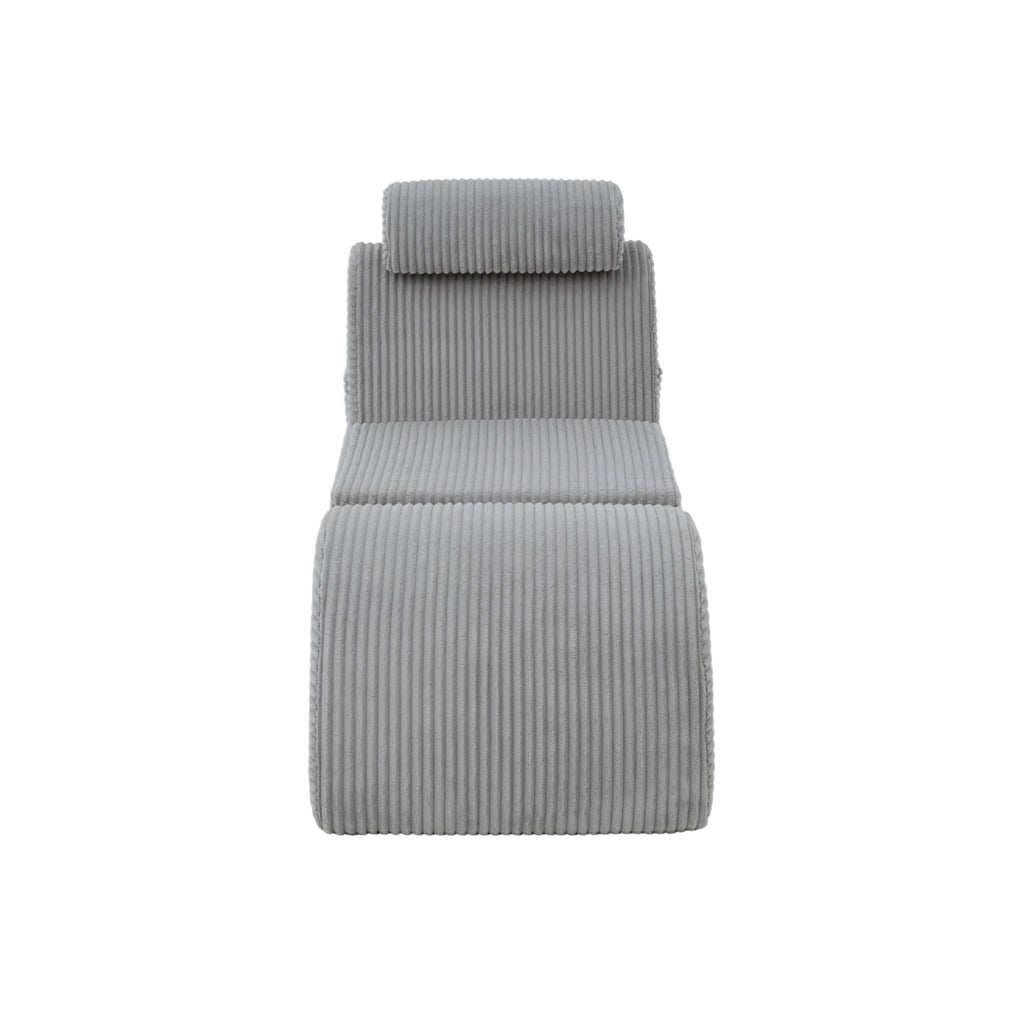 Poltrona singola ergonomica in velluto a coste grigio chiaro; 160x66x90 cm