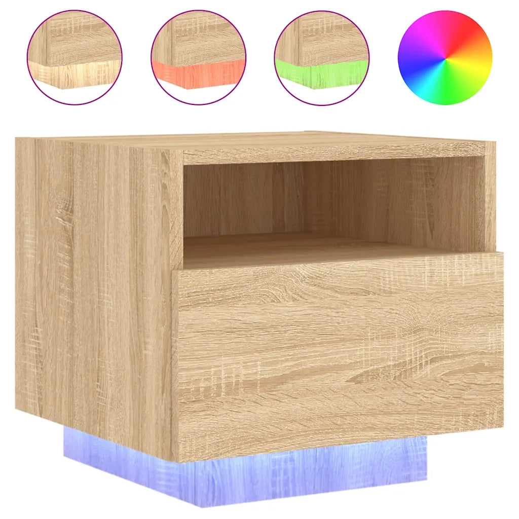 Comodino con Luci LED Rovere Sonoma 40x39x37 cm
