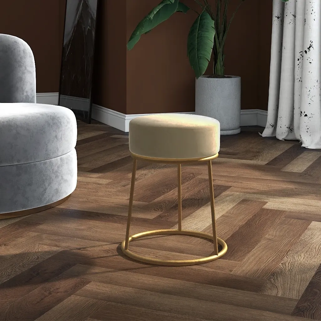 Sgabello Rotondo Grigio Scuro in Velluto CFW3537556