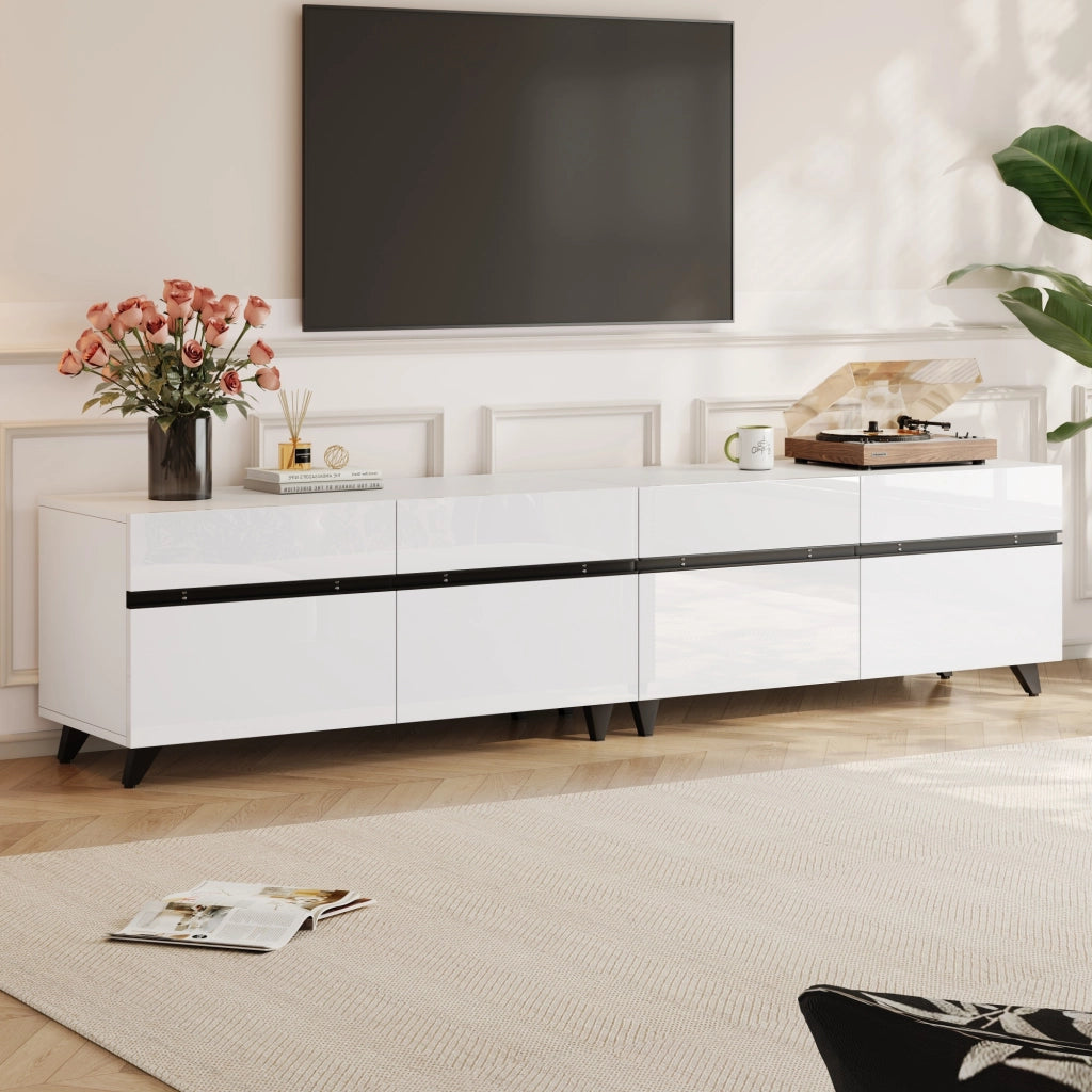 Mobile porta TV con 4 ante e ripiani regolabili finitura lucida per soggiorno in MDF bianco 180 × 40 × 49 cm