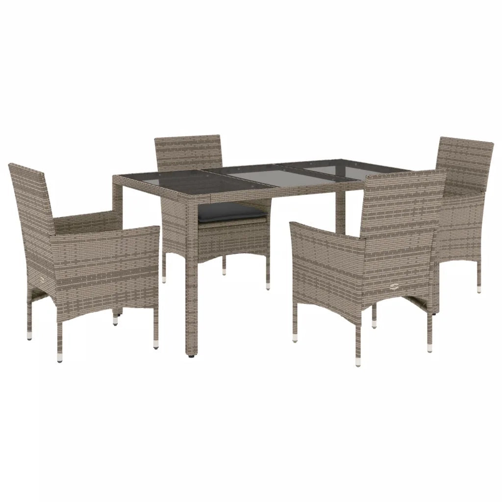 Set da Pranzo da Giardino 5 pz con Cuscini Polyrattan e Vetro 3278557