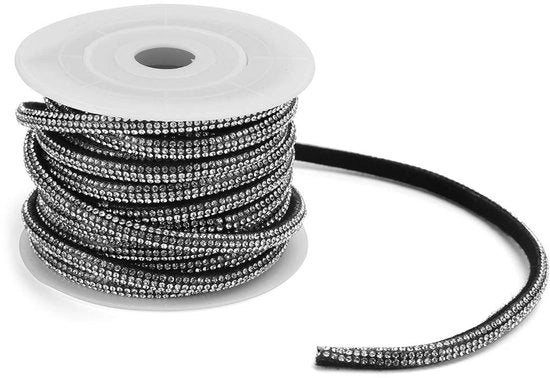 Catenella con cristalli per decorazione - 5 metri - Adatta per accessori di abbigliamento DIY - Nero - Lint con cristalli - Ideale per decorazioni - Adatto per creazioni artigianali