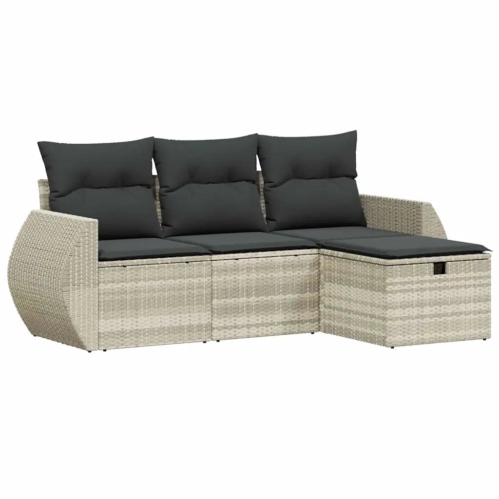 Set Divano da Giardino 4pz con Cuscini Grigio Chiaro Polyrattan