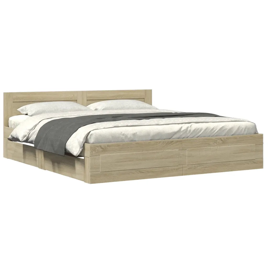 Letto matrimoniale | Letto per adulti | Giroletto Testiera Rovere Sonoma 200x200 cm Legno Multistrato