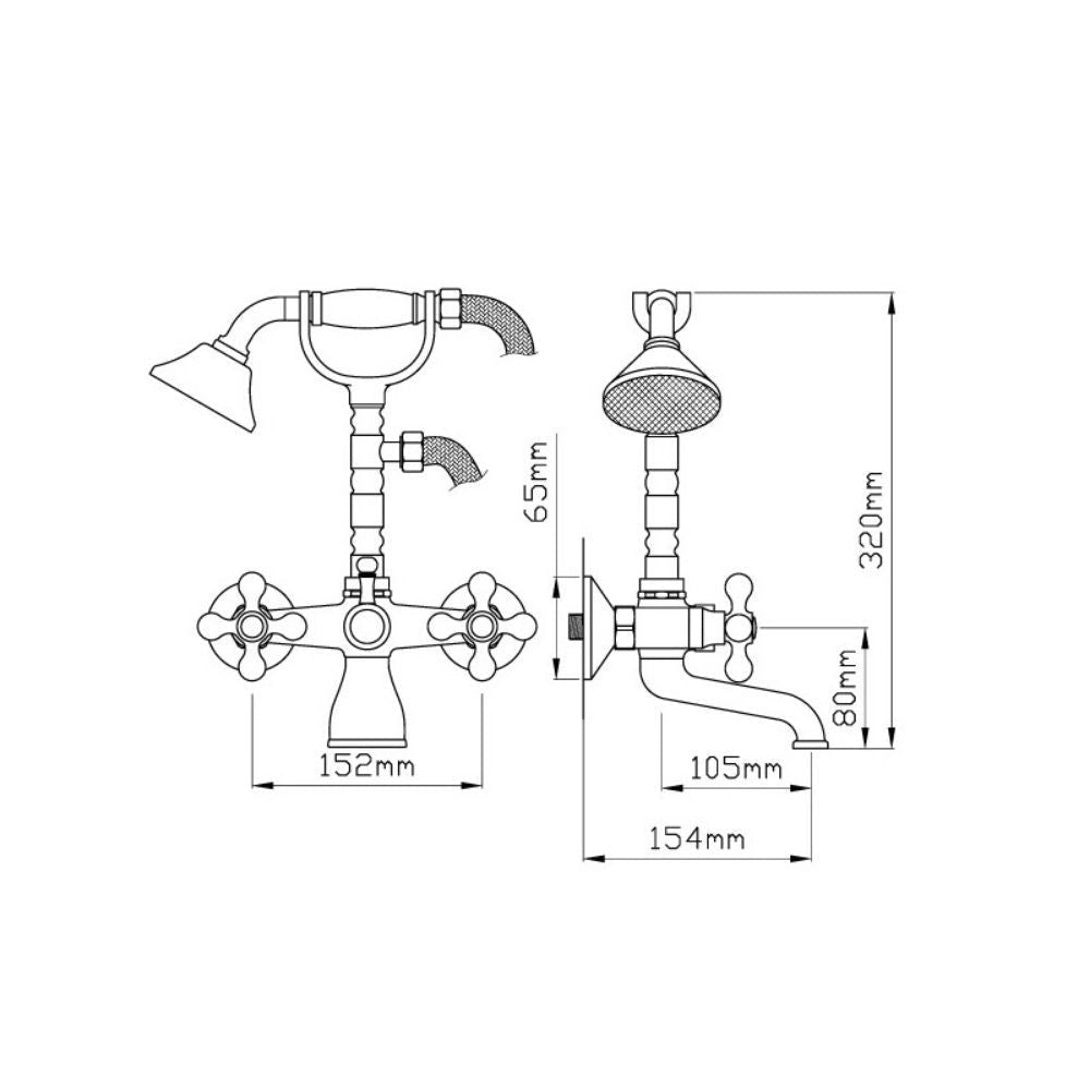 Kit Doccino e Miscelatore Doppio Comando per Vasca in Ottone Lecce Classic Antico