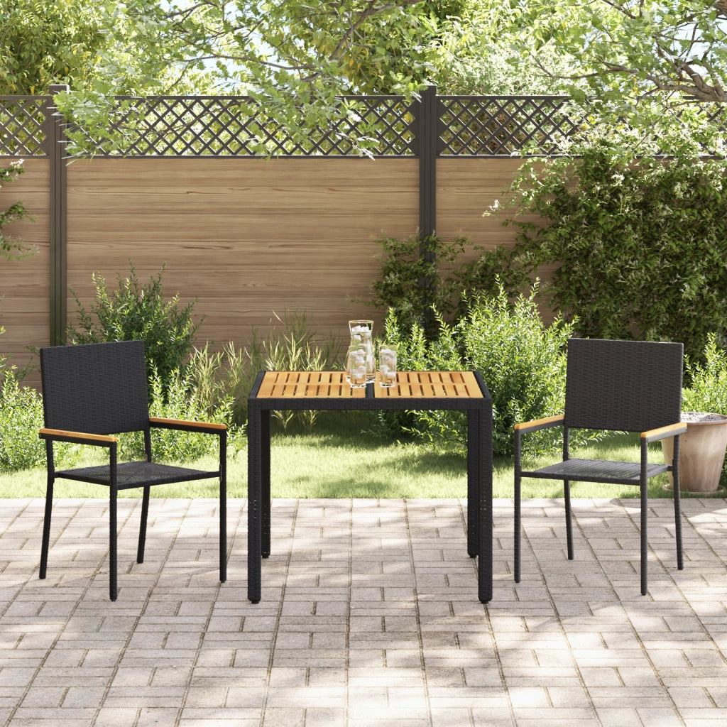 Set da Pranzo da Giardino 3 Pezzi in Polyrattan Nero