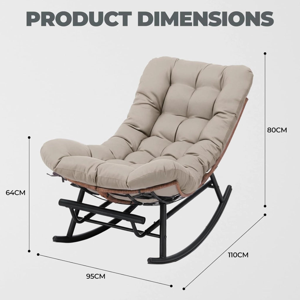 Sedia a dondolo grande con cuscino extra spesso, comoda seduta lounge per interni ed esterni, soggiorno, terrazza, giardino, veranda (marrone chiaro)
