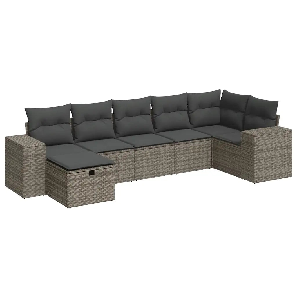 Set Divani da Giardino 7 pz con Cuscini Grigio in Polyrattan 3325706