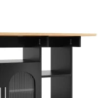 Isola cucina moderna con spazio di conservazione e armadietti con ante in vetro, 120×30×79,5 cm, Nero e Legno naturale