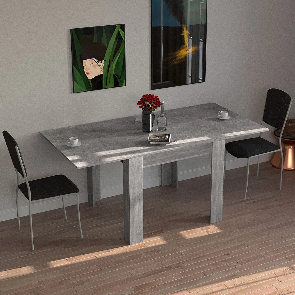 Tavolo da Pranzo Quadrato 90x90cm Allungabile a 180cm Apertura a Libro Cemento