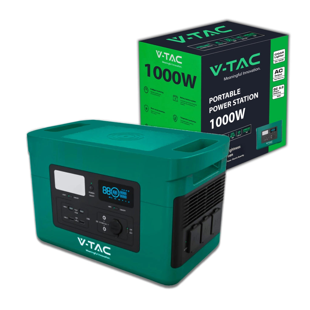 Power Station Portatile con Batteria di Accumulo LiFePO4 1024Wh AC:220V 1000W (Max. 1800W) con 3 Prese Schuko Ricaricabile con Alimentatore o Pannello Solare Fotovoltaico Portatile