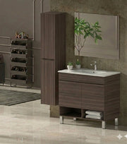 Mobile Bagno NEBARI com gambe Già Montato 2 portas, lavabo e specchio Frassino tea 80x40 cm con colonna