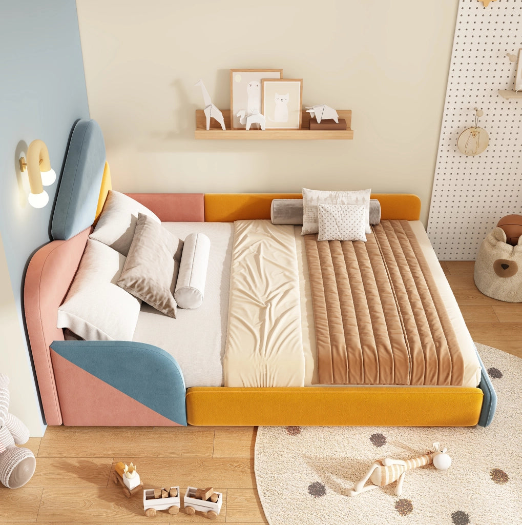 Letto imbottito per bambini 140x200 cm, patchwork multicolore