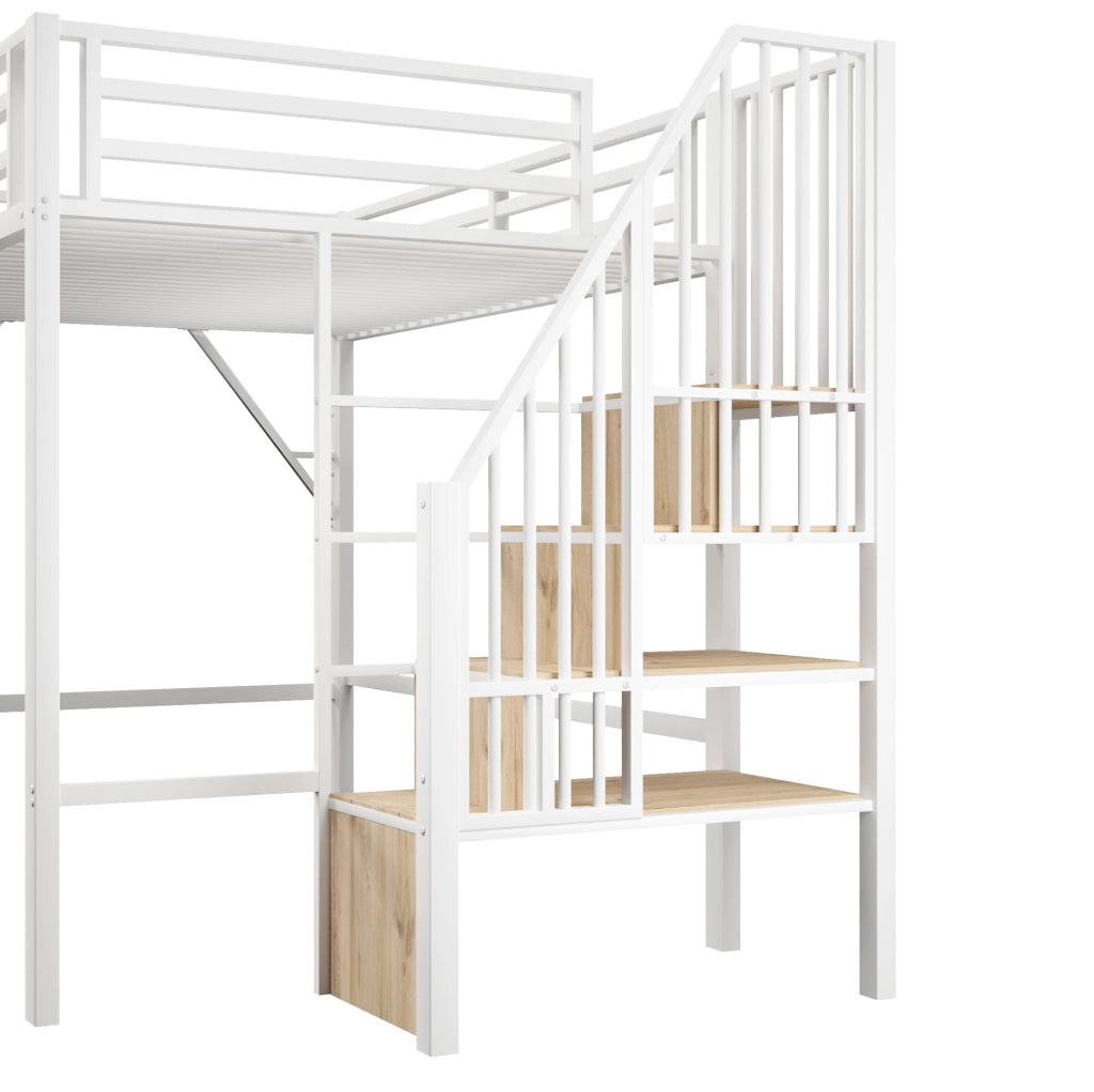 LETTO a soppalco 140x200 cm in metallo e MDF bianco