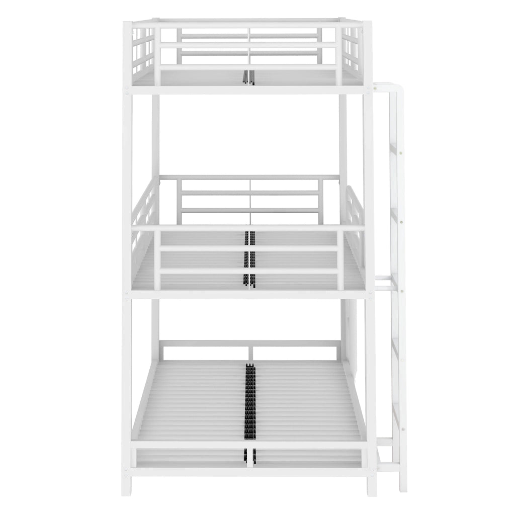 OKWISH Letto a Castello 90×200 cm, Letto 3 Posti con Scala, Sponde di Sicurezza e Struttura in Metallo, senza Materasso, Bianco