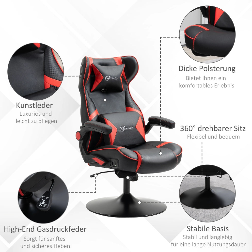 Sedia gaming con altoparlanti bluetooth altezza regolabile poggiatesta e supporto lombare pelle rigenerata rossa