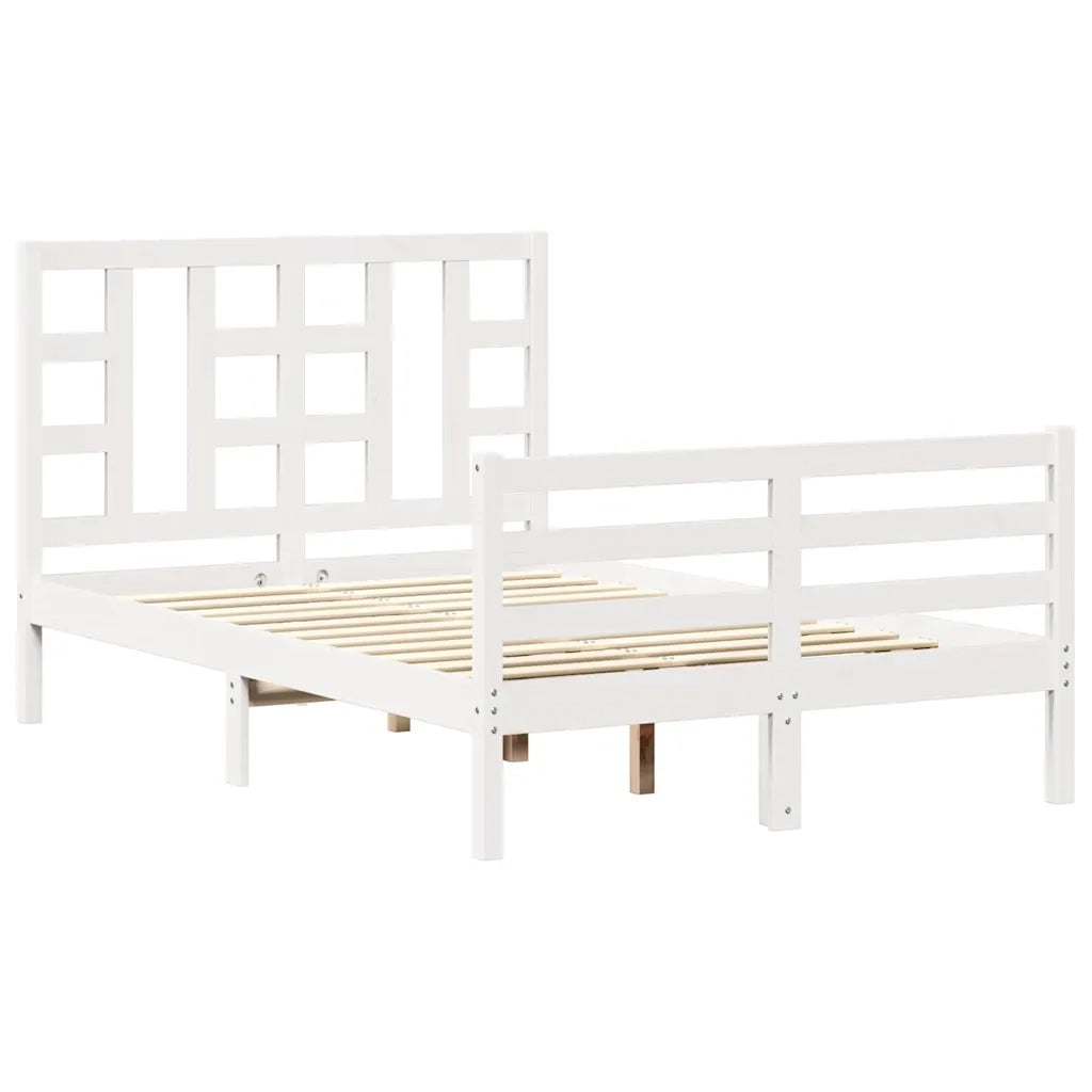 Giroletto con Testiera-Struttura Letto con testiera Bianco Small Double Legno Massello 913322