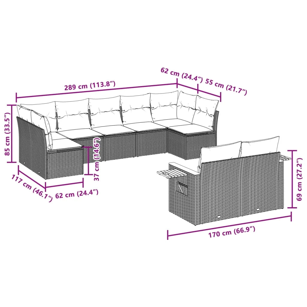 Set Divano da Giardino 9 pz con Cuscini Beige in Polyrattan 3227130