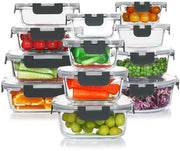 Set di contenitori in vetro da 24 pezzi per alimenti, contenitori in vetro con coperchi, contenitori per picnic in vetro (12 contenitori e 12 coperchi), BPA-free, resistente al microonde e al lavastoviglie.