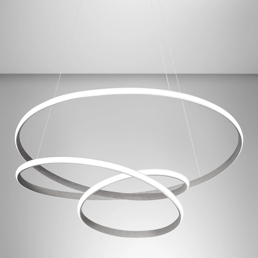 Lampada a sospensione Diva S/G in alluminio Titanio, LED 42W 2340lm 3000K, Dimmerabile taglio fase e push - Gea Luce
