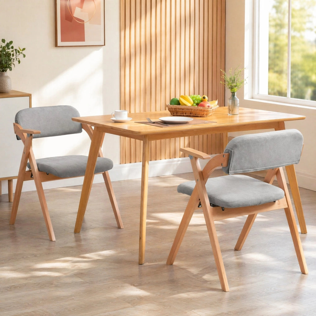 SEDIA Pieghevole con braccioli, Set da 2, Legno massello grigio