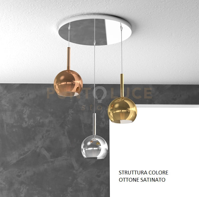 SOSP. OTTONE SAT. TONDA 3 LUCI VETRI TUTTI PICCOLO (1X CROMO 1X ORO 1X RAME) 1155OS-S3 TP-MC