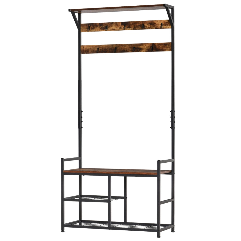 Appendiabiti con scaffali e ganci ¨C zephmum ¨C 84x34,5x180 cm colore nero marrone stile industriale