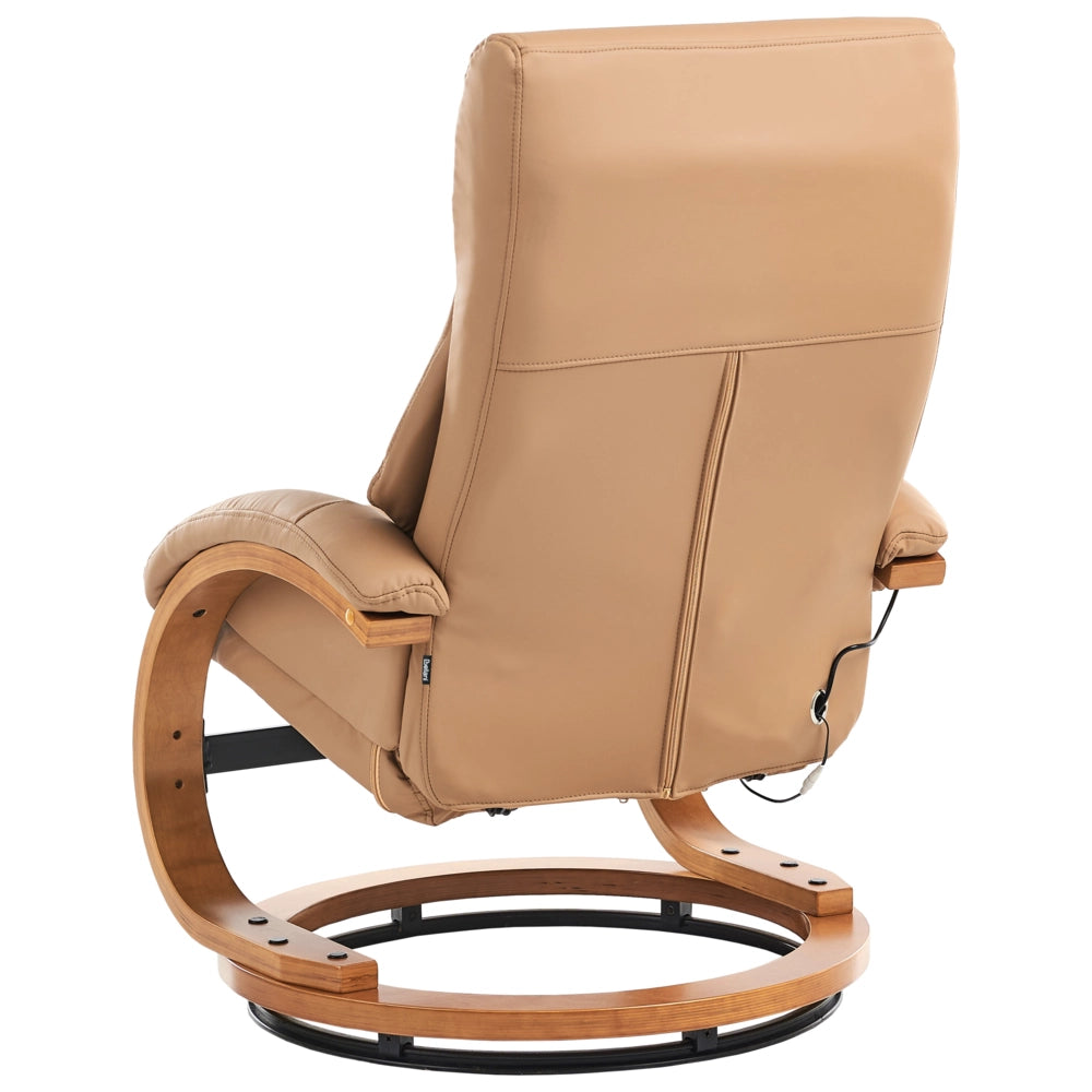 Poltrona Reclinabile Beige con Poggiapiedi Imbottito in Ecopelle Massaggio Riscaldato Struttura in Legno Schienale Regolabile Design Retrò