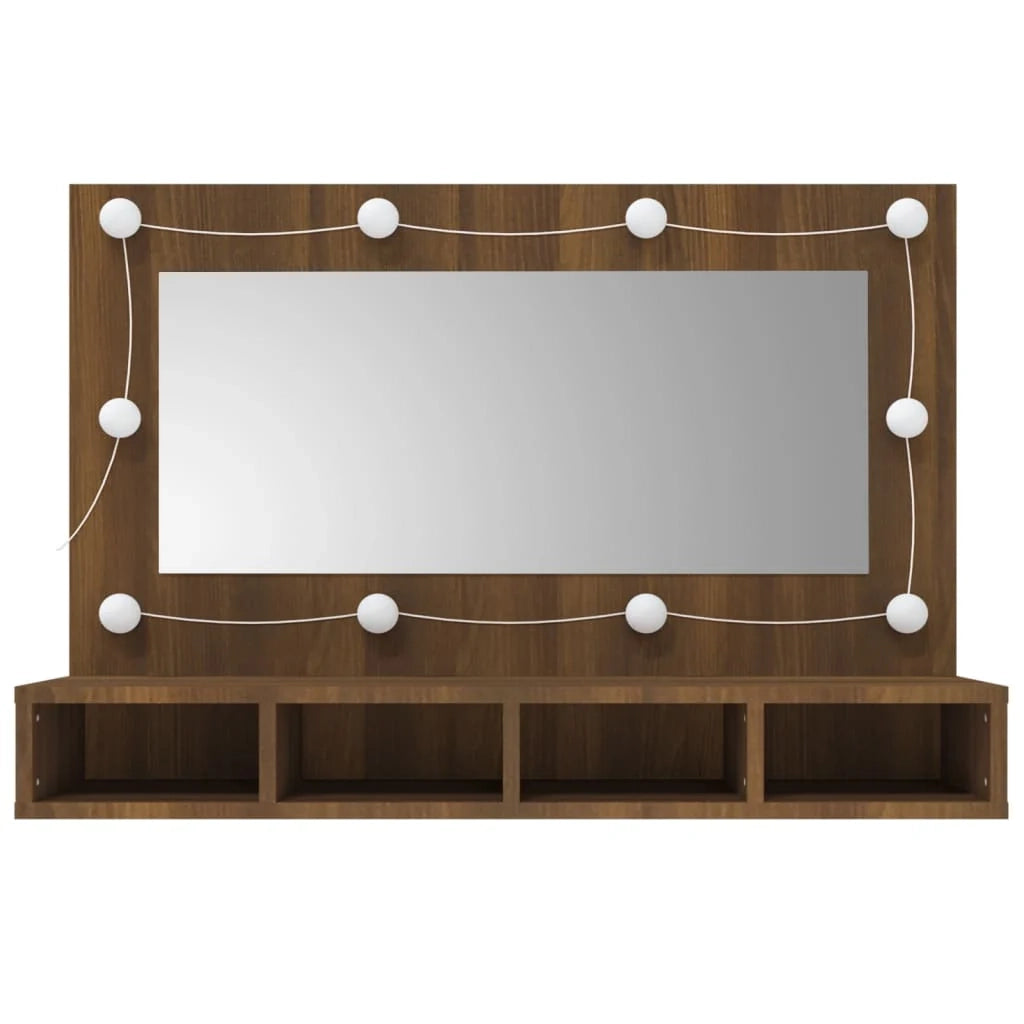 Armadio a specchio con illuminazione a LED finitura rovere 90 x 31,5 x 62 cm marrone 02_0006668