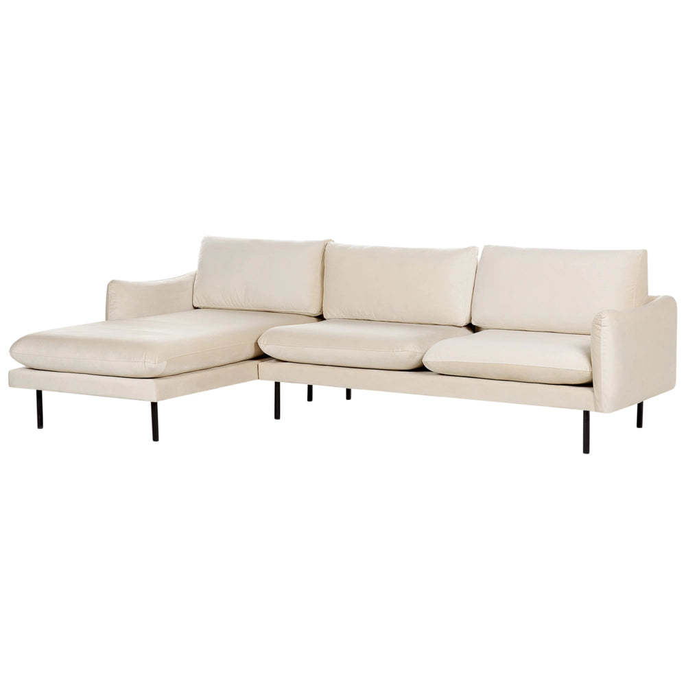Divano angolare moderno in velluto beige chiaro con gambe nere a 4 posti Stile Retrò Moderno