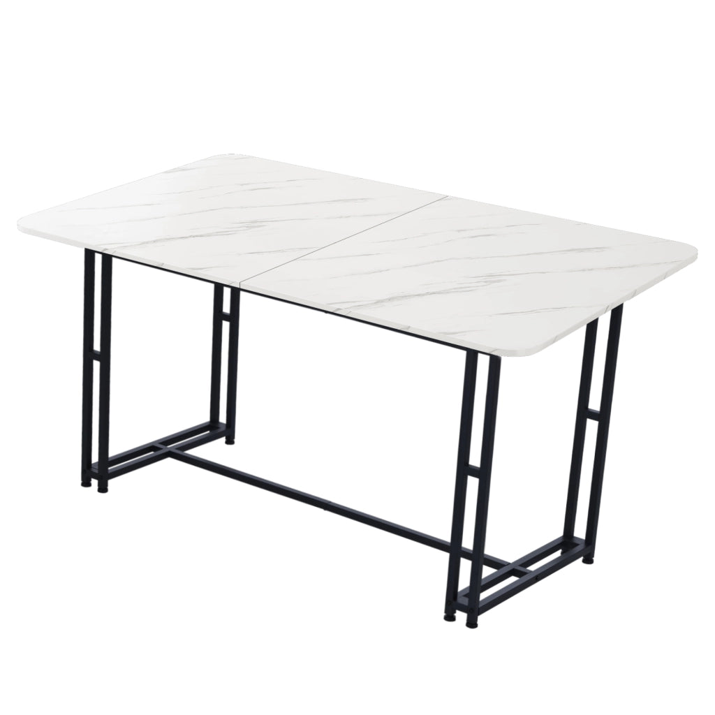 Tavolo da pranzo moderno in MDF con gambe in metallo nero per soggiorno e sala da pranzo 140 × 80 cm
