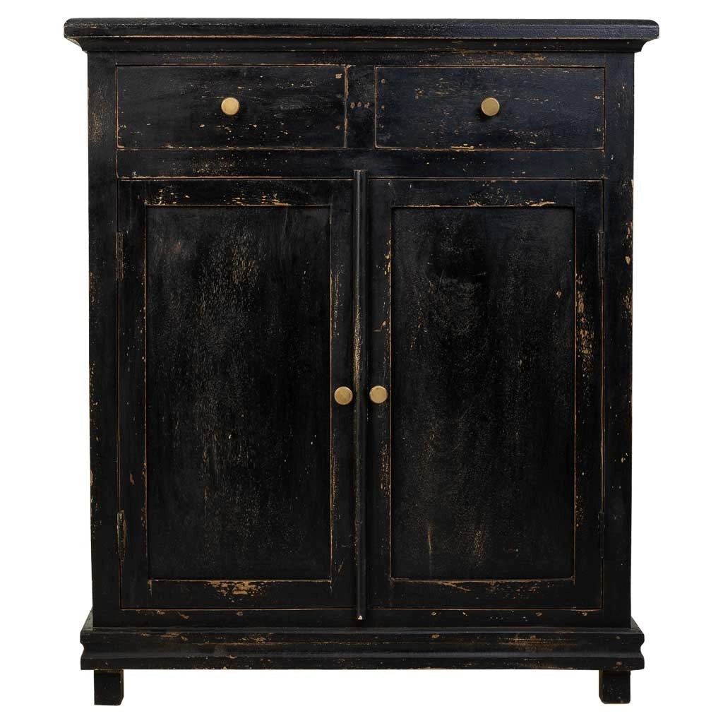 Mobile da ingresso in legno rifinito artigianalmente con 2 ante e 2 cassetti nero 85x40x100