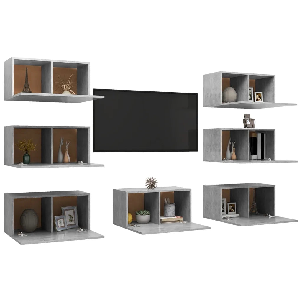 Mobili Porta TV 7 pz Grigio Cemento 30,5x30x60 cm Multistrato 3079163