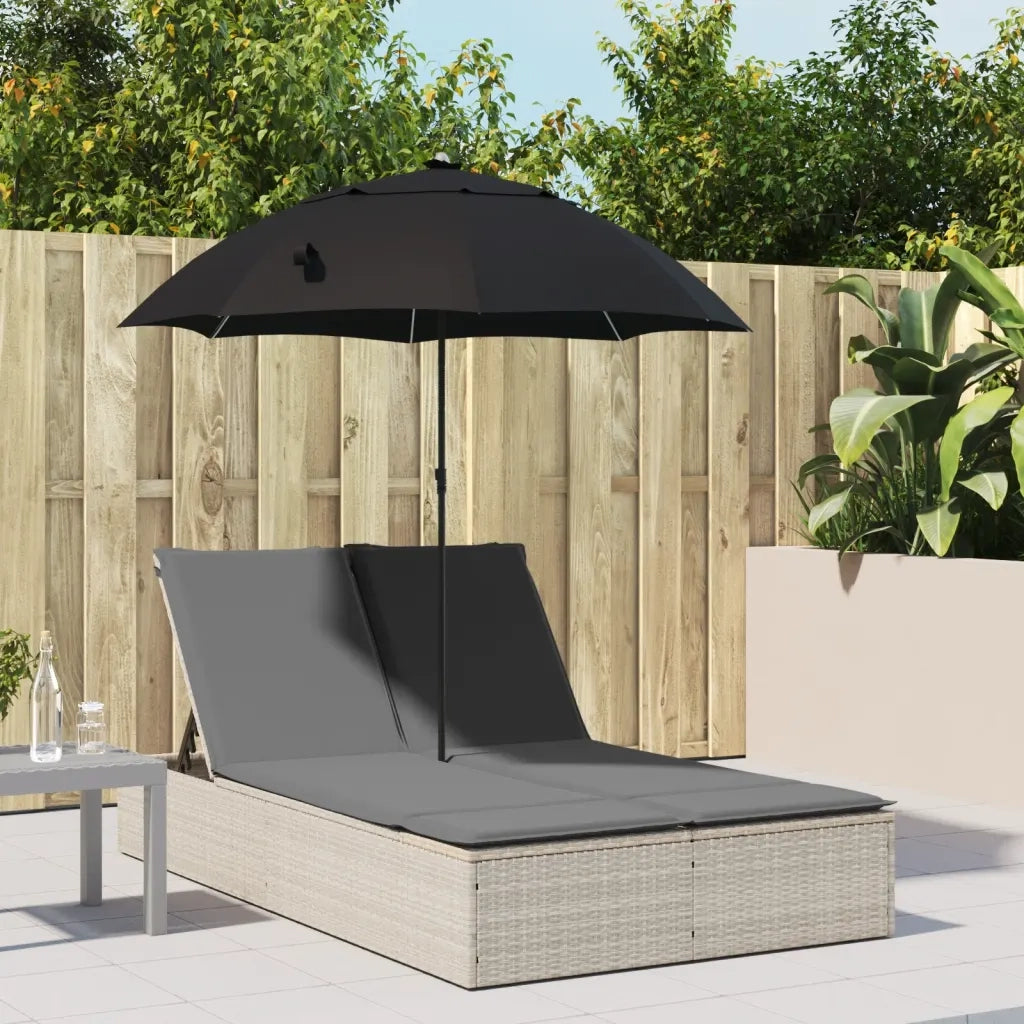 Lettino Prendisole | Sdraio da giardino | Lettino da sole Cuscini e Parasole Grigio Chiaro Polyrattan