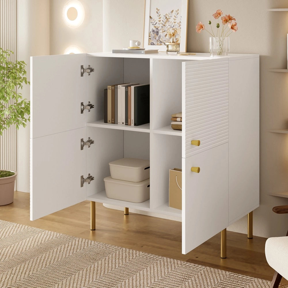 Credenza Moderna ¨C Xylo ¨C Bianco MDF, Gambe in Metallo, Maniglie in Lega Zinco