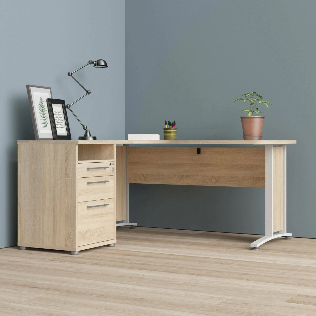 Scrivania Alfango, Scrittoio multiuso, Tavolo per ufficio porta PC, Piano di lavoro, 159x151 h75 cm, Quercia e Bianco