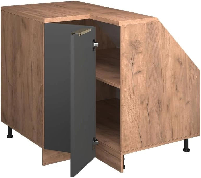 Mobile sottotetto Mobile angolare Rion, Antracite-oro, 75.6 x 81.6 cm con 1 porta, carcassa dell’armadio profondità 60 cm, adatto per il salvaspazio sotto tetti spioventi